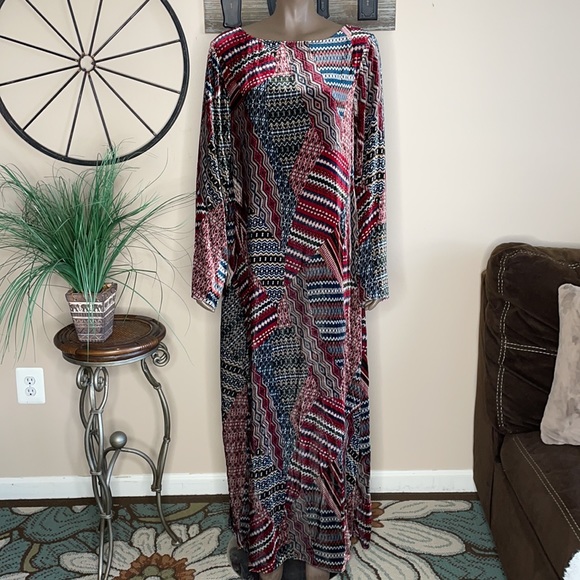 SUNDANCE Velvety Patchwork Print Maxi Silk Blend Dress Size 16 - Picture 2 of 15